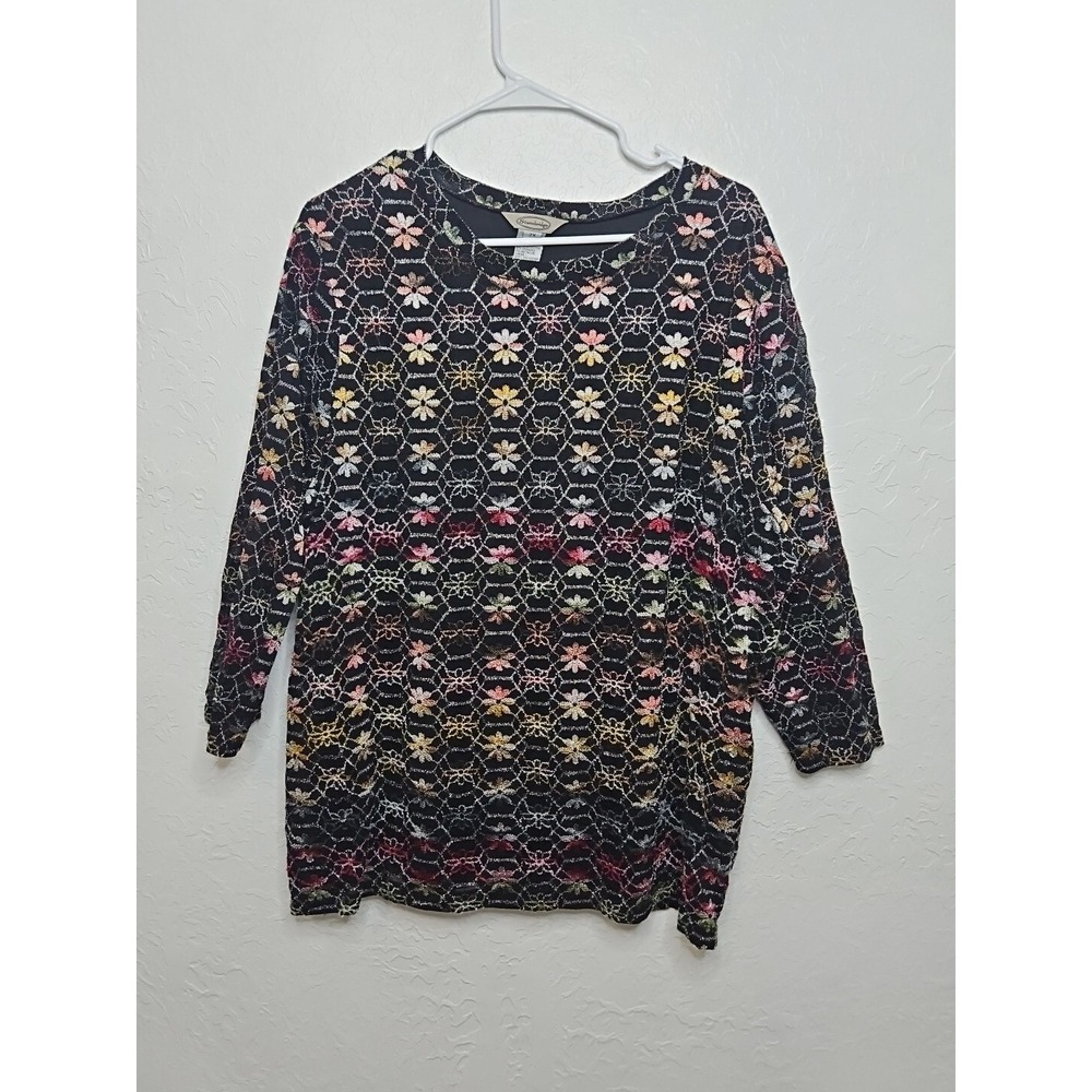 Stonebridge Sz 2x Floral Embroidered Tunic Blouse Lace Sheer Stretch Career